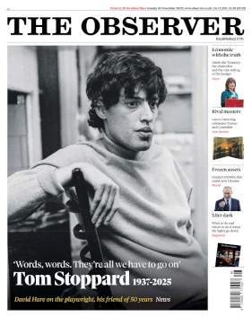 Front page of The Observer showing Donald Trump and Volodymyr Zelenskyy sat on red chairs in St. Peter's Basilica, with the headline "The Pope's last act"