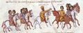 Prince Leo offers a knife to his father, Emperor Basil I (Fol. 105r)