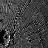 Crater Apollodorus, with the Pantheon Fossae radiating from it