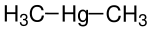 الصيغة الهيكلية لثنائي ميثيل الزئبق مع إضافة جميع ذرات الهيدروجين.