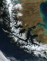 A true-color Moderate Resolution Imaging Spectroradiometer (MODIS) satellite image, the entire Strait is visible