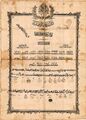 Sürmene Mekteb-i Rushdiye Sekbanlardan Ahmed Agha Shahadetnamesi (Diploma)