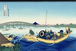 Sunset across the Ryogoku bridge from the bank of the Sumida river at Onmagayashi.jpg