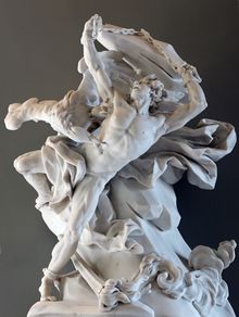 Prométhée enchaîné (پروميثيوس مقيداً) بريشة نيكولا-سيباستيان أدم، (1762). پروميثيوس مقيداً إلى صخرة بينما كبده ينهشه نسر.
