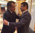 وزير الخارجية الإثيوپي تدروس أدهانوم ومحمد دحلان في مطار أديس أبابا.