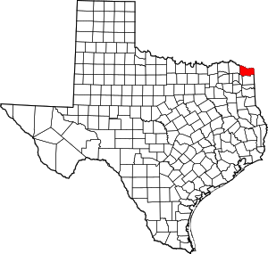 Map of Texas highlighting Bowie County