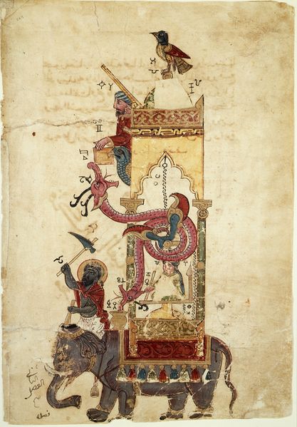 ملف:Al-Jazari Automata Elephant-Clock 1315.jpg