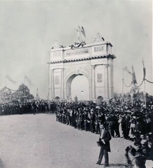 Franz Mandy - Intoarcerea victorioasa in Bucuresti a armatei romane de pe frontul din Bulgaria.jpg