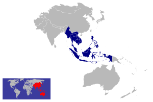 Location of آسيان ASEAN [东南亚国家联盟 ] Error: {{Lang}}: unrecognized language code: cn (help) (صينية) Perhimpunan Bangsa-bangsa Asia Tenggara (إندونيسية) សមាគមន៏ប្រជាជាតិអាស៊ីអាគ្នេយ (خمـِر) ສະມາຄົມປະຊາຊາດແຫ່ງອາຊີຕະເວັນອອກສຽງໃຕ້ (لاو) Persatuan Negara-negara Asia Tenggara (ماليزية) Kapisanan ng mga Bansa sa Timog-Silangang Asya (تگالوگ) தென்கிழக்காசிய நாடுகளின் கூட்டமைப்பு (تاميل) สมาคมประชาชาติแห่งเอเชียตะวันออกเฉียงใต้ (تاي) Hiệp hội các quốc gia Đông Nam Á (ڤيتنامية)