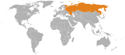 Map indicating locations of Lebanon and Russia