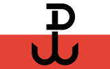 The flag of the Home Army/Polish Underground State is often displayed in Polish nationalist demonstrations