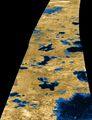 Perspective radar view of Bolsena Lacus (lower right) and other northern hemisphere methane lakes.