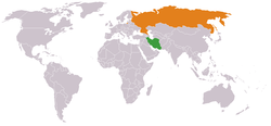 Map indicating locations of إيران and روسيا