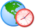 Globe icon with a red clock.