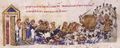Choireas and Gazarenos abandon their forts and escape, but are captured and executed (Fol. 38r top)