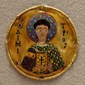 Byzantine cloisonné enamel plaque of St Demetrios, c. 1100, using the senkschmelz or "sunk" technique