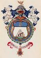 The Uranus platinum symbol on William Herschel's heraldry (center, blue background)