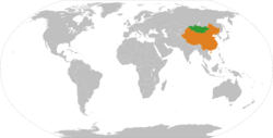 Map indicating locations of Mongolia and People's Republic of China