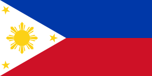 Flag of the Philippines (1898). The yellow sun is in the middle of the triangle shape.