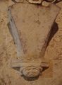 Carved stone corbel from the monastic cellars at West Langdon Abbey, Kent.