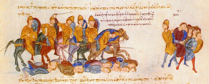 ملف:Skylitzes-Ouranos kills Bulgarians.jpg