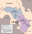The Islamic Emirate of Kurdistan (black) at their peak, controlling most of the Halabja Governorate