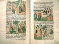 Facial Chronicle. Two-page opening with description of Abraham's Theophany (Gen 18)
