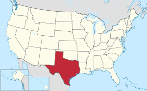 Map of the United States highlighting Texas