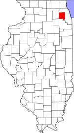 Map of Illinois highlighting DuPage County