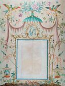 Wallpaper in the chinoiserie style, with a picture frame as its central motif, Rex Whistler