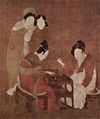 Ladies Playing Double Sixes، رسم ژوو فانگ (730-800 م)، صيني