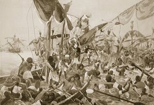 Henry Charles Seppings-Wrightː The Sea Fight at Pelusium (Hutchinson's History of the Nations, 1922).jpg