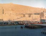 Soldiers in the parade with the series of Imperial flags during the 2,500 year celebration of the Persian Empire.