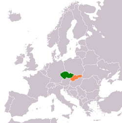 Map indicating locations of Czech Republic and Slovakia