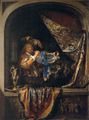 Trumpet-Player in front of a Banquet, Gerrit Dou, c.1660-1665
