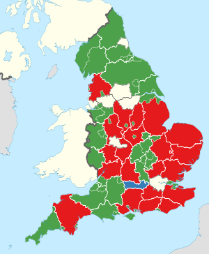 English non-metropolitan counties coloured by type map 2023.svg