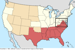 Map of the change to the United States in central North America on November 2, 1863