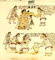 رسم من سفر مندوزا، يظهر الأزتك الكبار يعطون المسكرات، المكسيك، ح.1553