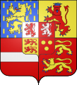 Through the marriage in 1646 of Henry of Nassau-Siegen and Maria Magdalena of Limburg-Styrum the lordship of Wisch came into de protestant line of the house of Nassau-Siegen. The center shield shows Limburg-Styrum, with the county of Limburg in the 1st quarter, and then clockwise the lordships of Bronkhorst, Borculo, and Wisch.