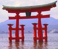 A close-up of the shrine's torii